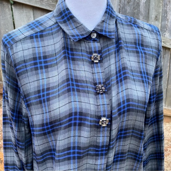 Loft Plaid Long Sleeve Blouse Size Large - Picture 4 of 13